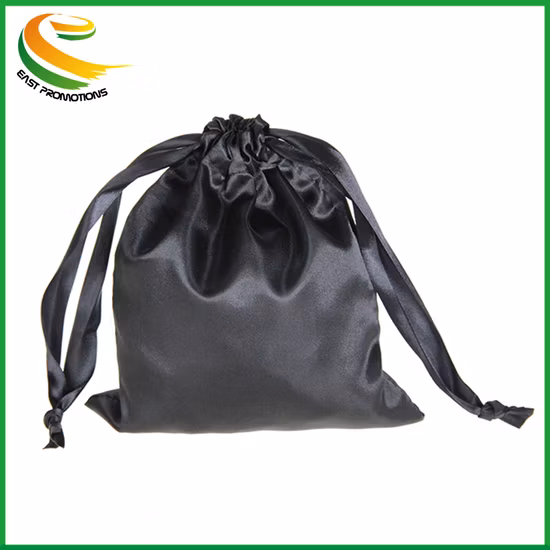 Индивидуальная подарочная сумка из шелкового атласа на шнурке, упаковка для наращивания волос, черная атласная сумка с принтом логотипа