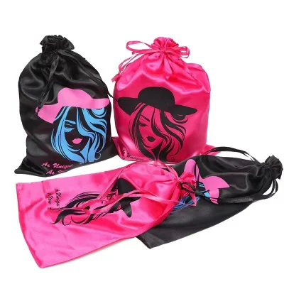 Сумки для париков с индивидуальным логотипом, сумки из шелкового атласа на шнурке, сумки для париков для хранения нескольких париков.