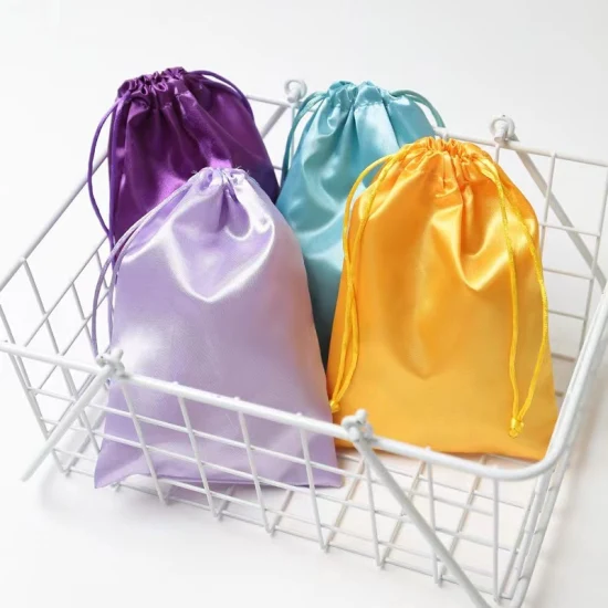 Горячая Распродажа, индивидуальные небольшие сумки для упаковки волос, шелковая атласная сумка на шнурке для ювелирных изделий с логотипом