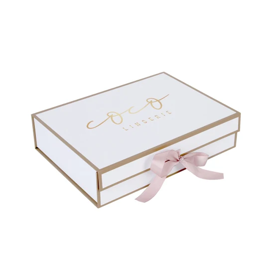 Подарочная коробка OEM, изготовленная из индивидуальной атласной упаковочной бумаги для одежды с застежкой-лентой